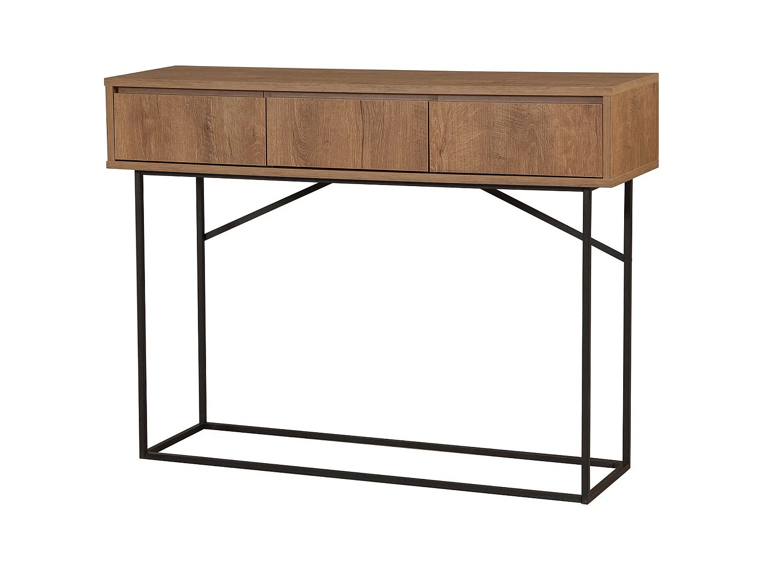 Console 3 tiroirs Stela style industriel Métal Noir et Bois Naturel