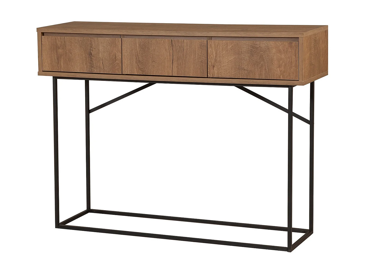 Console 3 tiroirs Stela style industriel Métal Noir et Bois Naturel