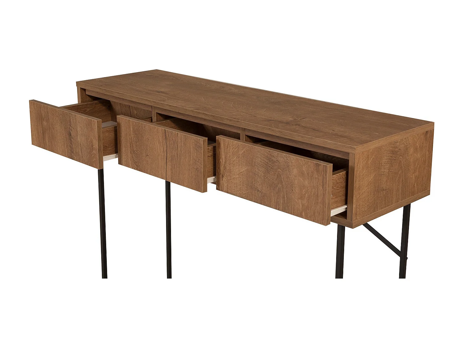 Console 3 tiroirs Stela style industriel Métal Noir et Bois Naturel