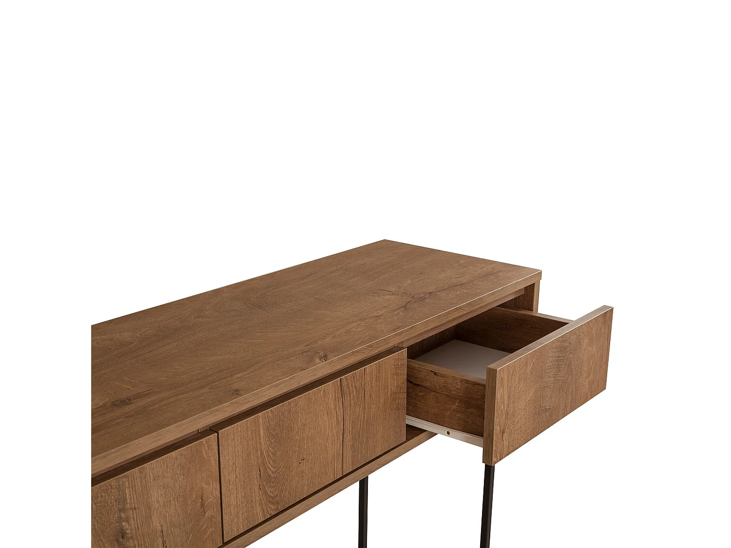 Console 3 tiroirs Stela style industriel Métal Noir et Bois Naturel