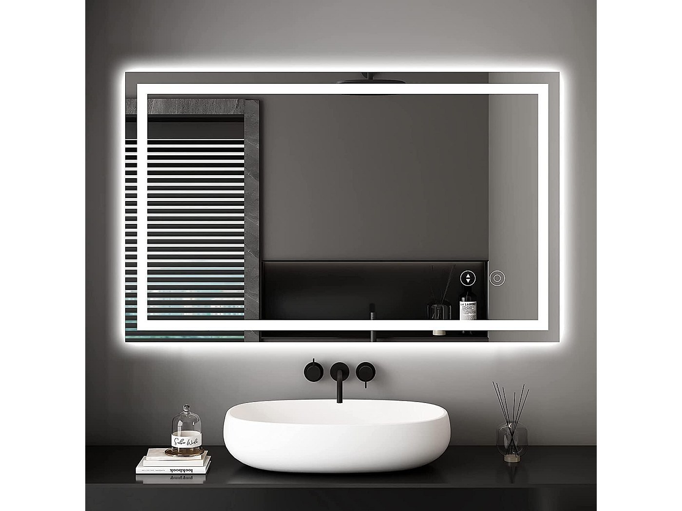 Miroir Rectangulaire Salle de Bain avec Lumière LED, Miroir 3 Couleur