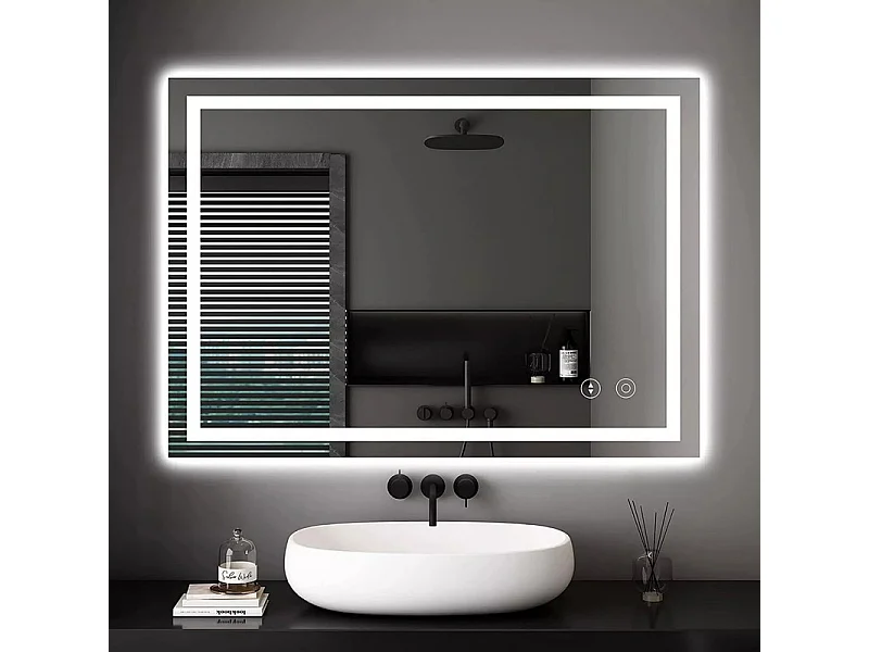 Badezimmer des rechteckigen Spiegels mit LED -Licht, 3 -kolorveränderlichem Farbspiegel, Anti -Fog, vertikal/horizontal -100 x 60 cm