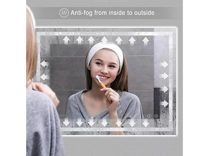 Badezimmer des rechteckigen Spiegels mit LED -Licht, 3 -kolorveränderlichem Farbspiegel, Anti -Fog, vertikal/horizontal -100 x 60 cm