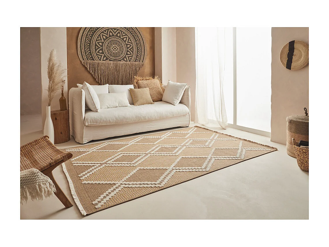Tapis intérieur extérieur aspect jute jaune Tijuana 9048 180 x 67 cm