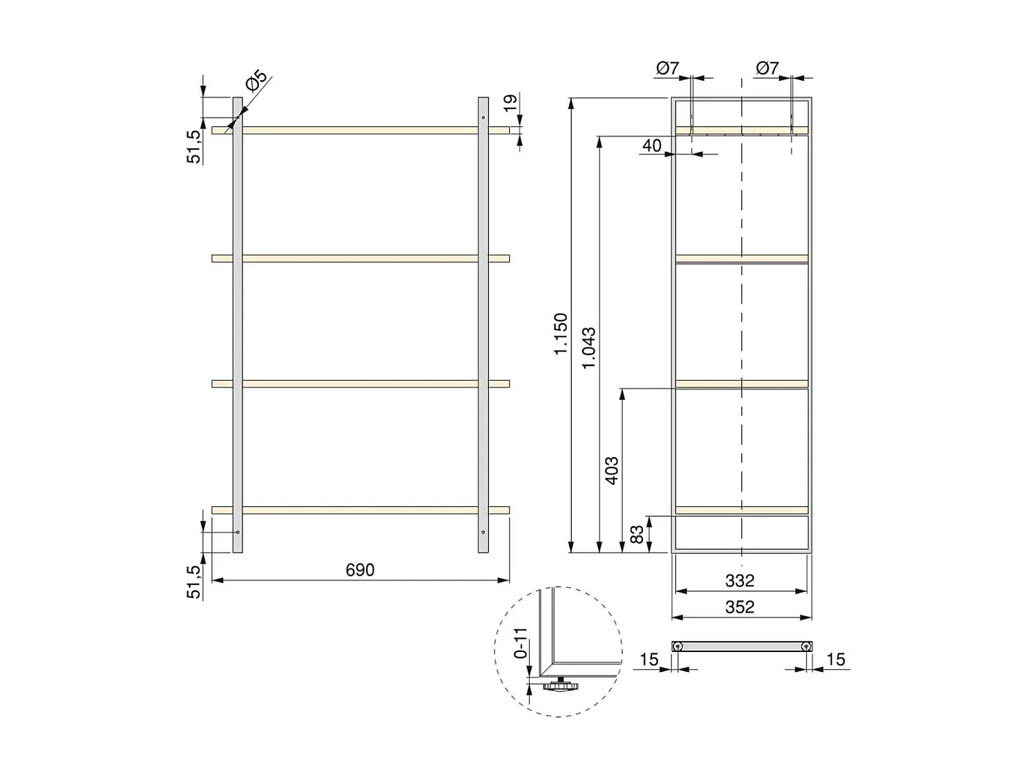 Étagère structure en métal et tablettes Lader