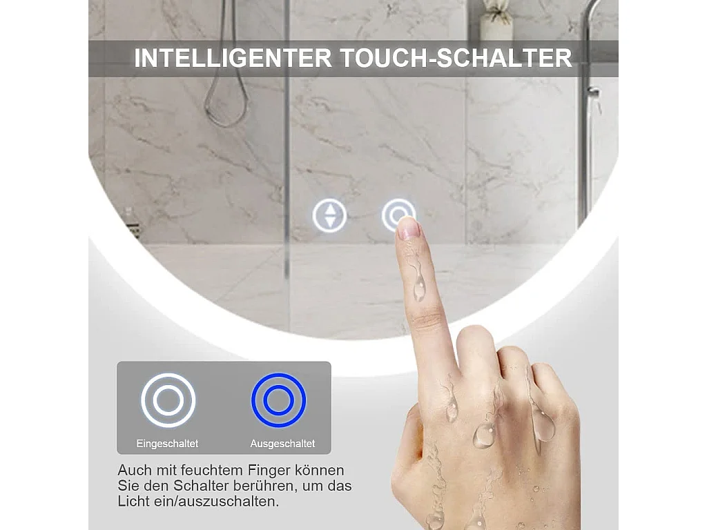 Badkamerspiegel met LED-verlichting 70x50cm, explosiebestendig anticondensglas, ovale wandspiegel met aanraakschakelaar, 3 kleuren, 6500k
