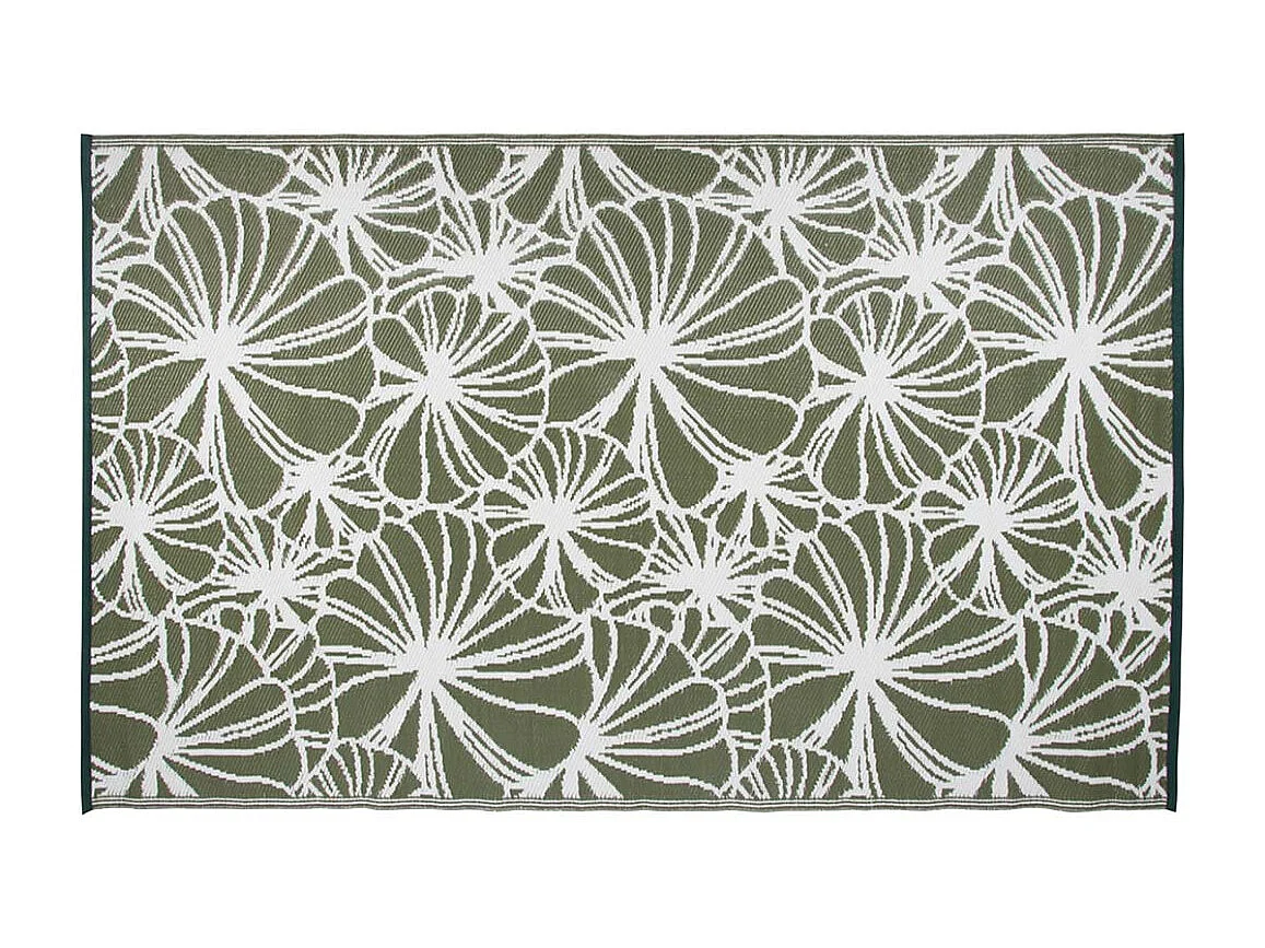 Tapis d'extérieur motif floral vert/blanc réversible - 241 x 151 cm