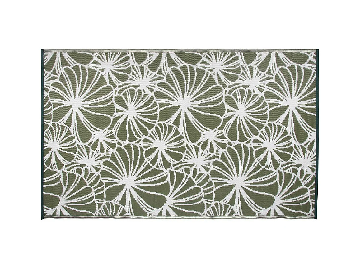 Tapis d'extérieur motif floral vert/blanc réversible - 241 x 151 cm