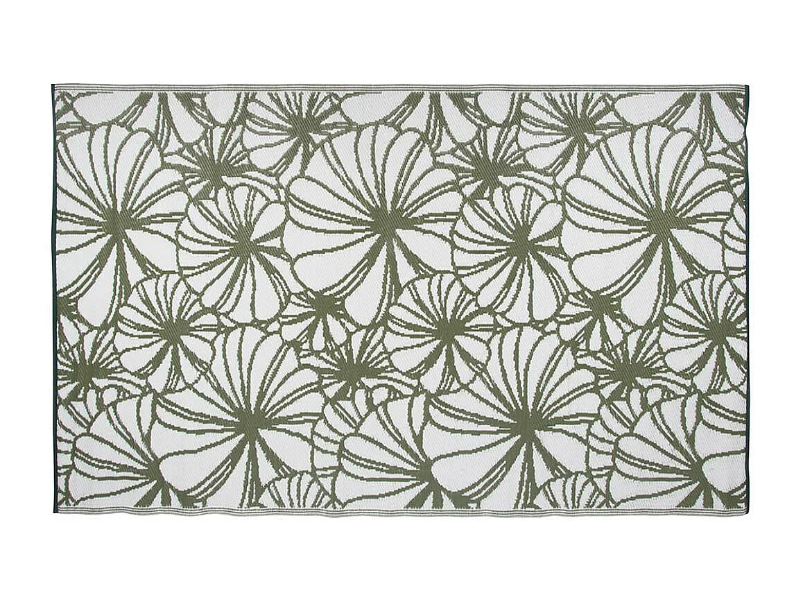 Tapis d'extérieur motif floral vert/blanc réversible - 241 x 151 cm