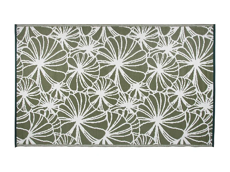 Tapis d'extérieur motif floral vert/blanc réversible - 241 x 151 cm