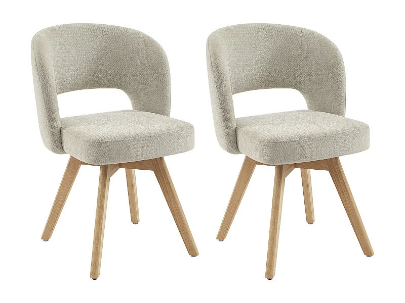 Lot de 2 chaises pivotantes en tissu et bois de chêne - Crème - GUSTAVY