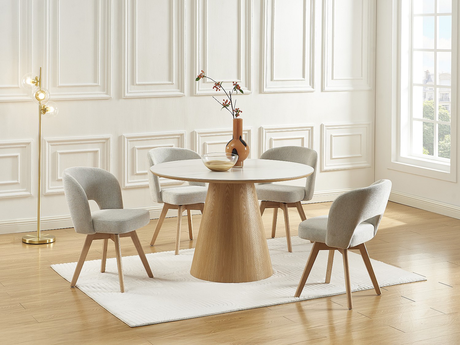 Set aus 2 drehbaren Stühlen aus Stoff & Eichenholz – Creme – GUSTAVY günstig online kaufen