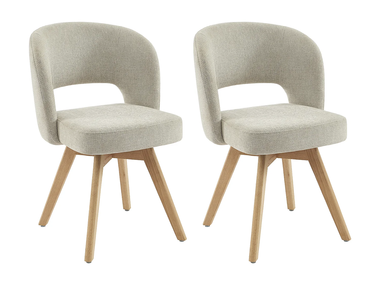 Lot de 2 chaises pivotantes en tissu et bois de chêne - Crème - GUSTAVY