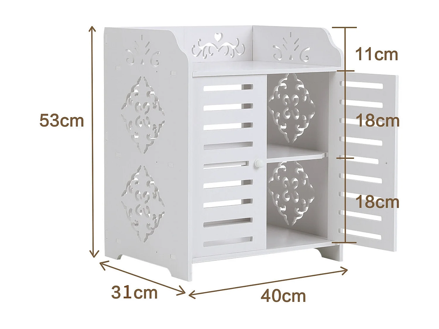 Meuble à Chaussures 3 Étagères,Armoire à chaussures d'entrée 2 portes,Conception de motif découpé,40x31x53cm,Blanc
