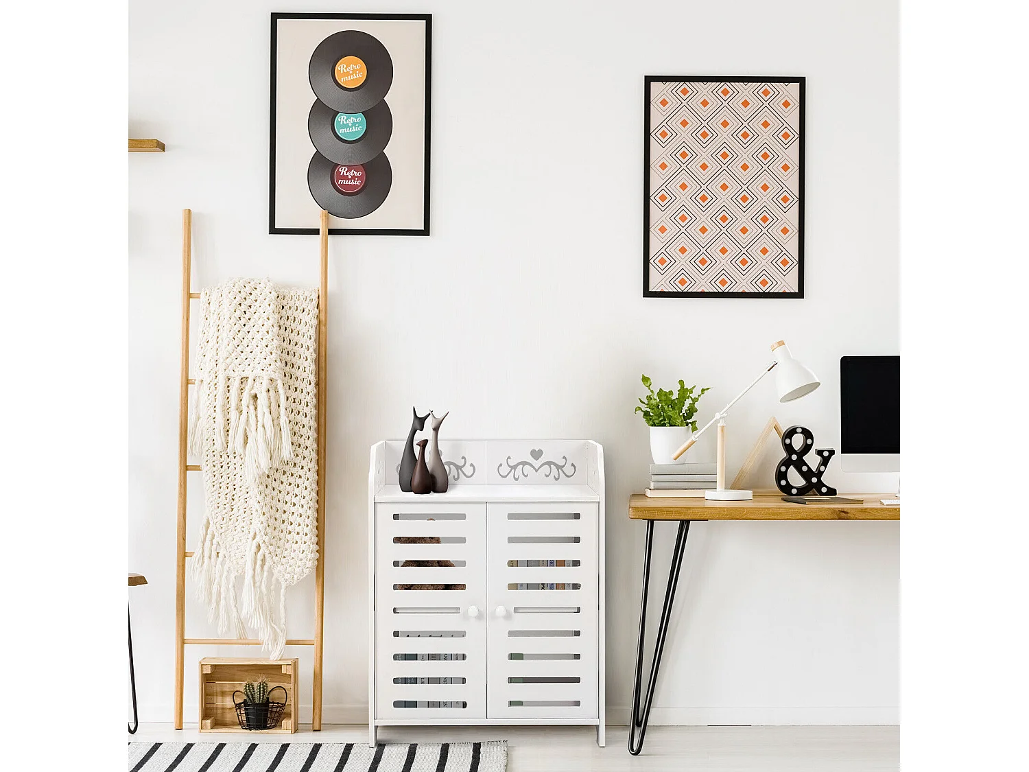 Meuble à Chaussures 3 Étagères,Armoire à chaussures d'entrée 2 portes,Conception de motif découpé,40x31x53cm,Blanc