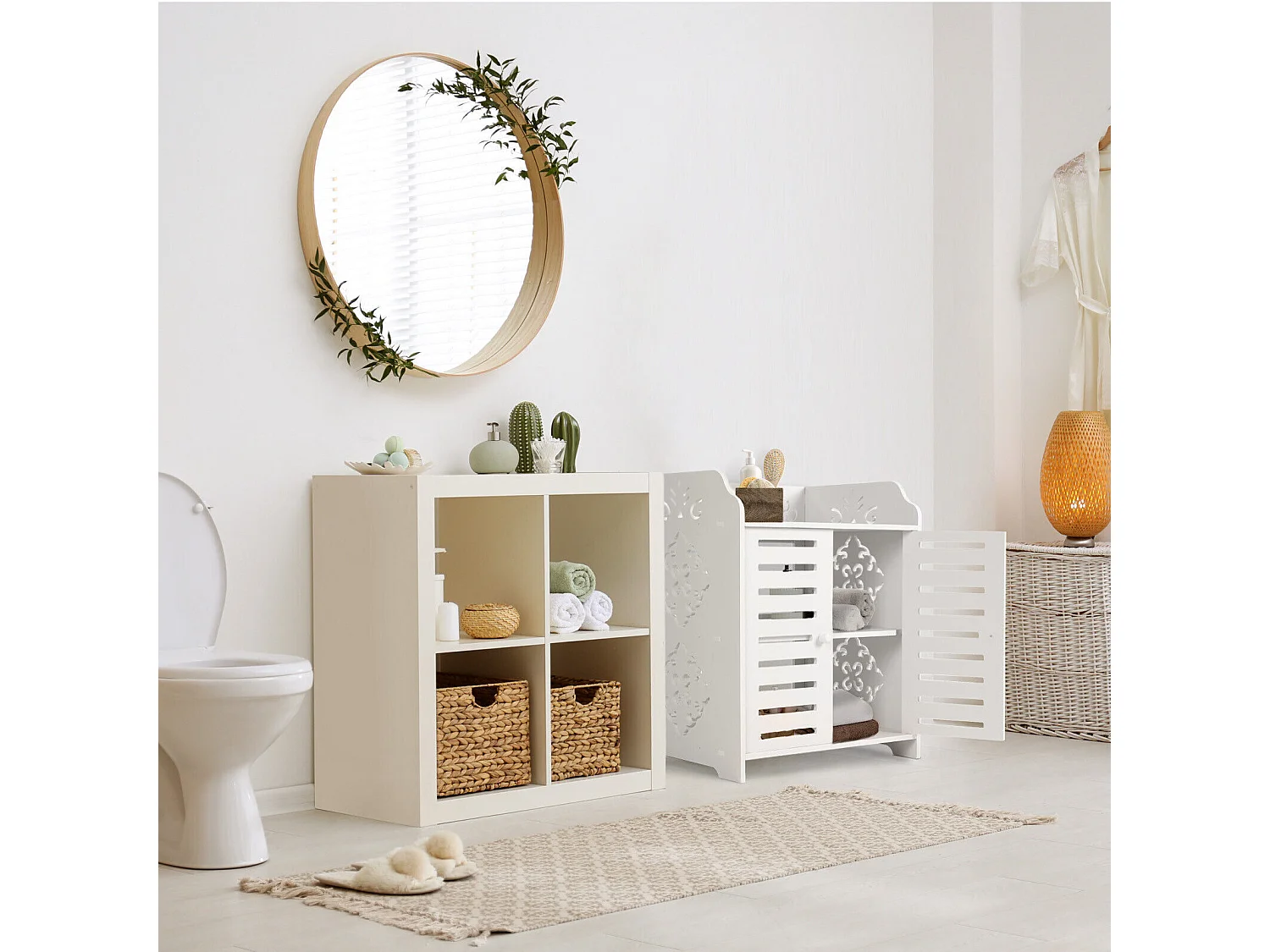 Meuble à Chaussures 3 Étagères,Armoire à chaussures d'entrée 2 portes,Conception de motif découpé,40x31x53cm,Blanc