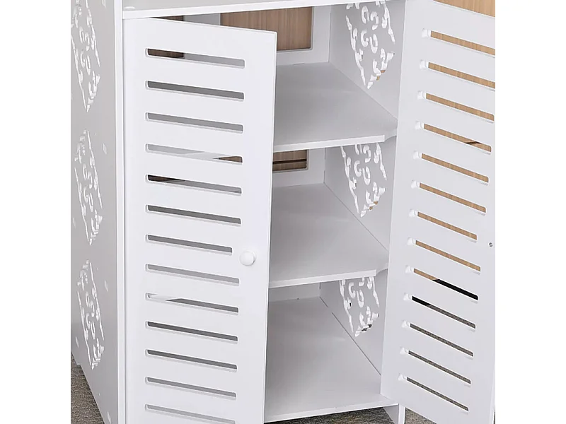 Schoenenkast met 3 planken, schoenenkast met 2 deuren, ontwerp met uitgesneden patroon, 40x31x53cm, wit
