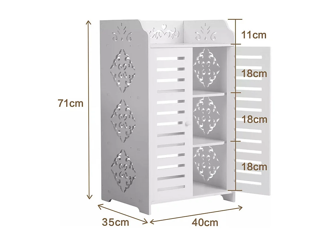 Schoenenkast met 3 planken, schoenenkast met 2 deuren, ontwerp met uitgesneden patroon, 40x31x53cm, wit