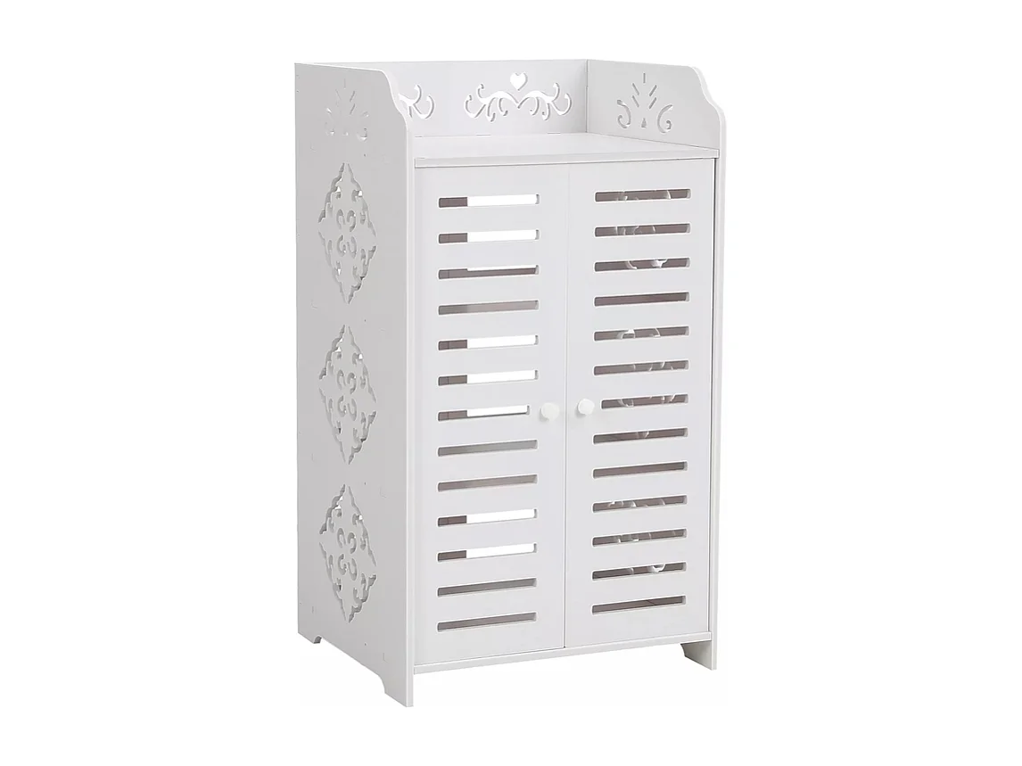 Schoenenkast met 3 planken, schoenenkast met 2 deuren, ontwerp met uitgesneden patroon, 40x31x53cm, wit