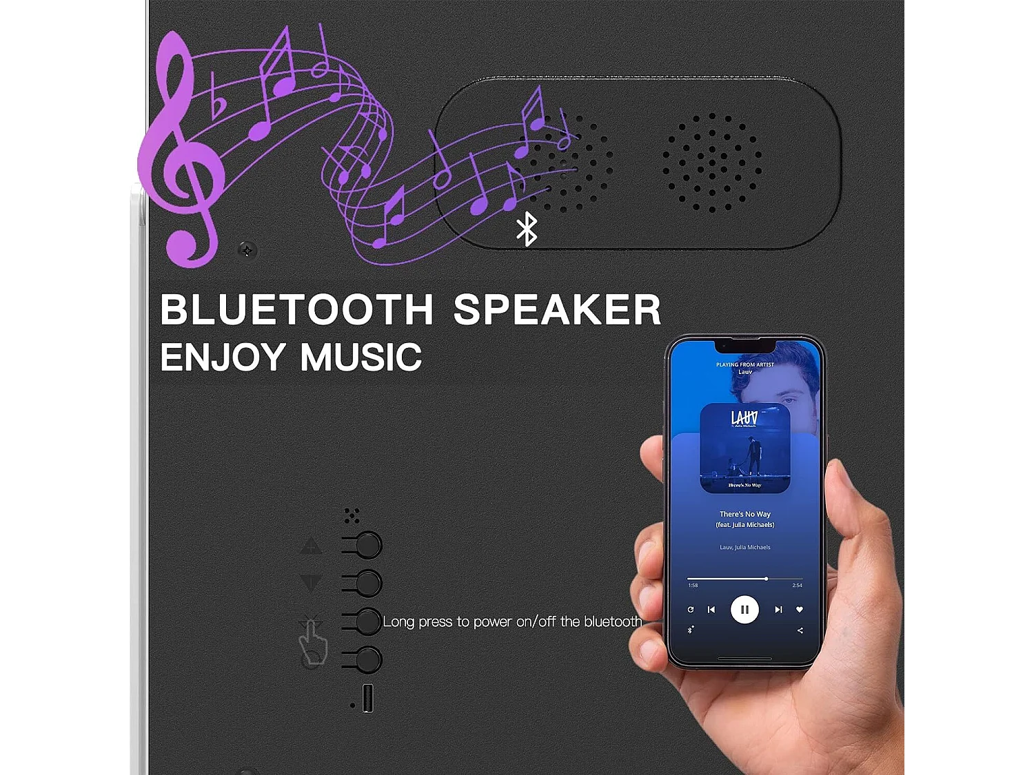 Slimme make-upspiegel Met Bluetooth en draadloos oplaadbare LED-spiegel 12 dimbare LED-lampen wit 30cm x 41cm