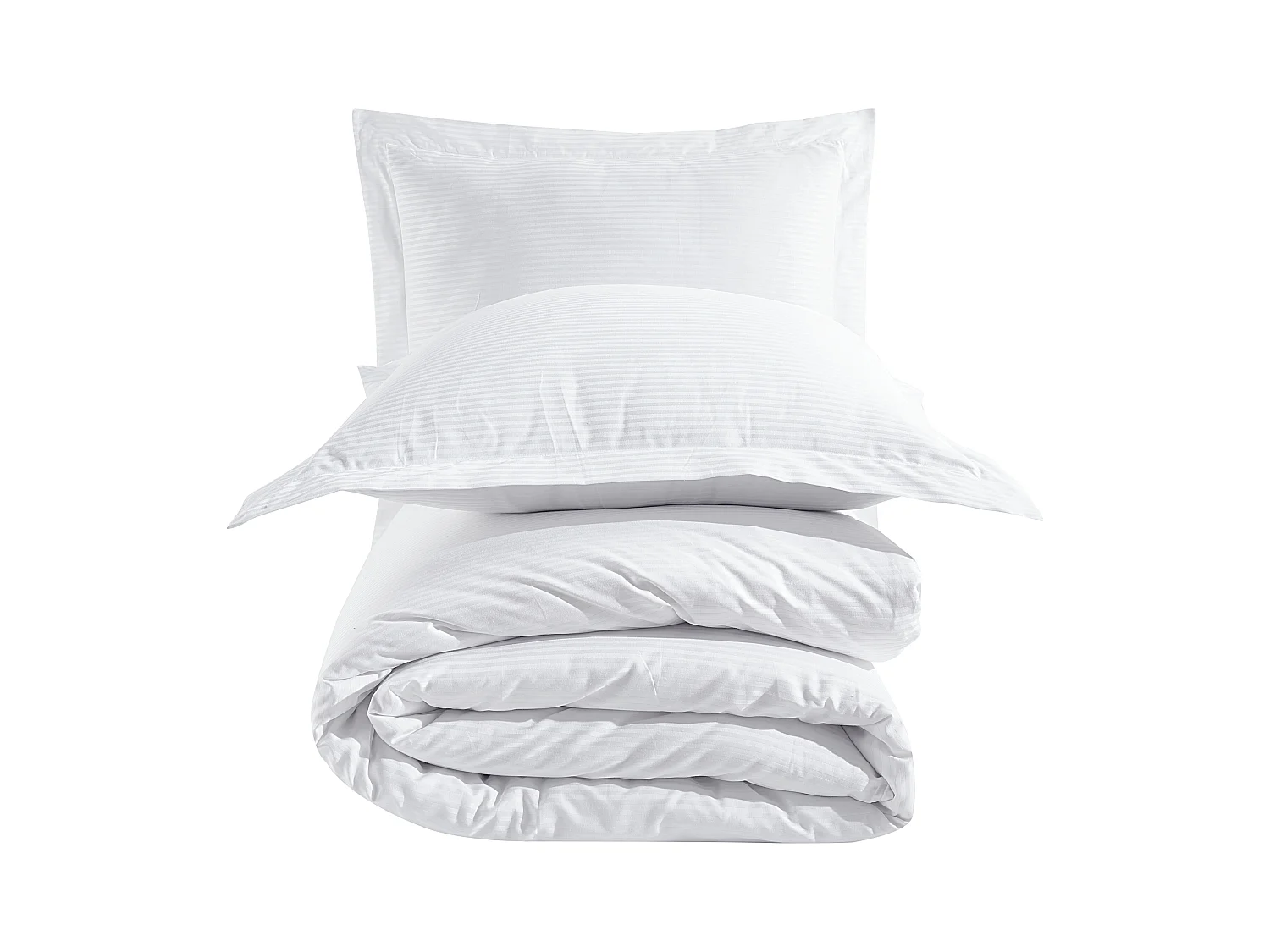 Housse de couette + taie(s) oreiller satin de coton rayé blanc