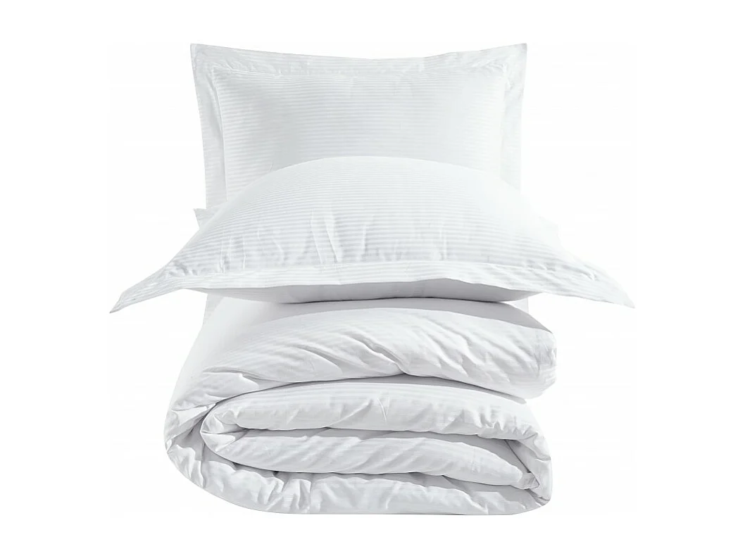 Housse de couette + taie(s) oreiller satin de coton rayé blanc