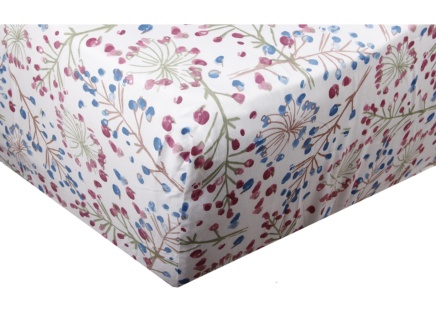 Drap housse 90x190 cm satin de coton imprimé Ombellifère