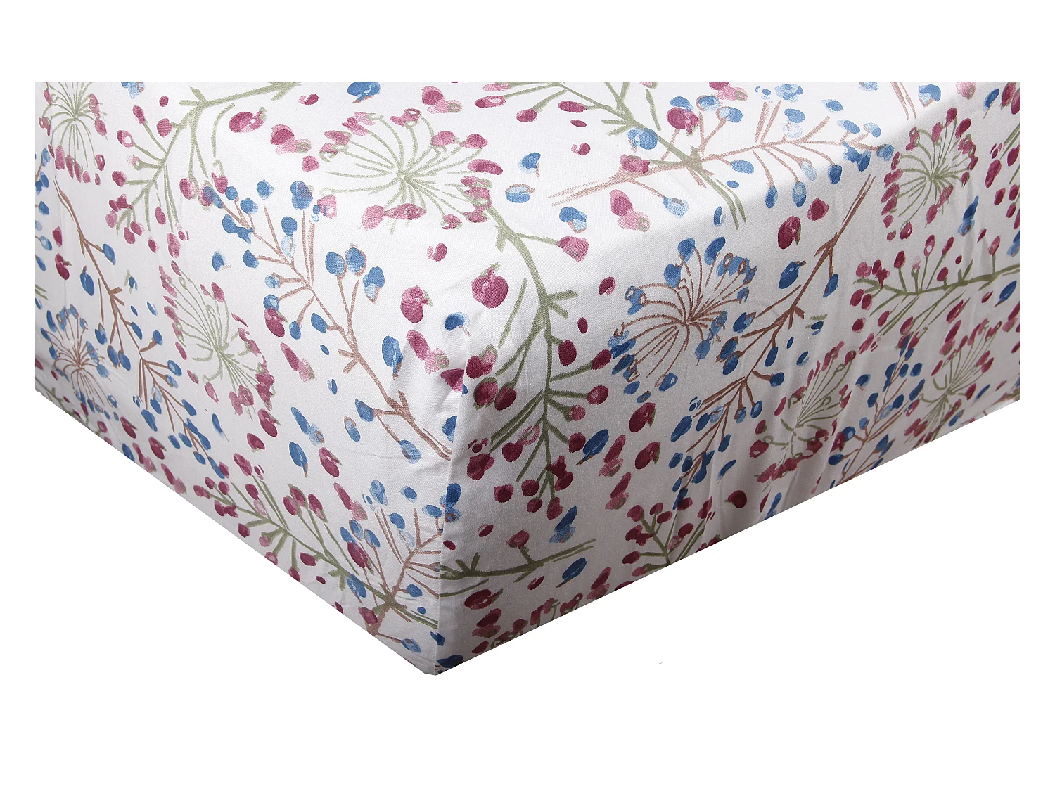 Drap housse 90x190 cm satin de coton imprimé Ombellifère
