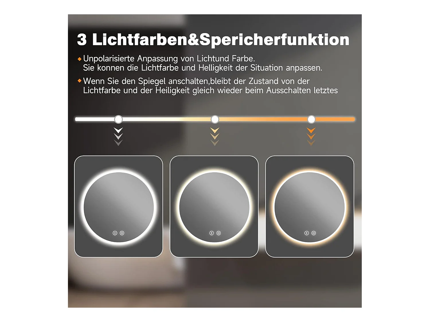 Badezimmerspiegel mit 60 x 60 cm LED-Beleuchtung, Antideflagrantglas-Anti-Fog, runder Wandspiegel-Taktilschalter, kalter Weiß 6400K