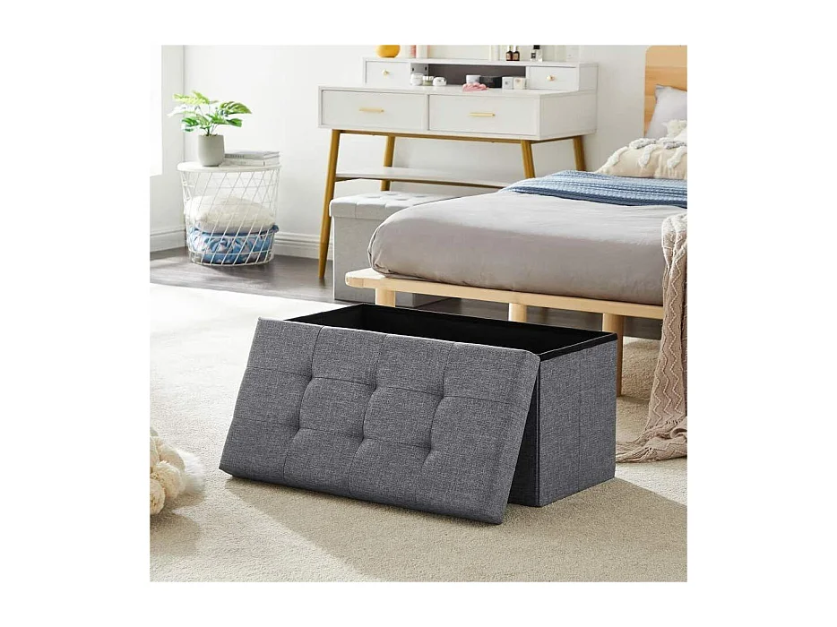 Banc Tabouret Boîte de Rangement Polyester Commode Pliable - 76x38x38cm - Gris foncé