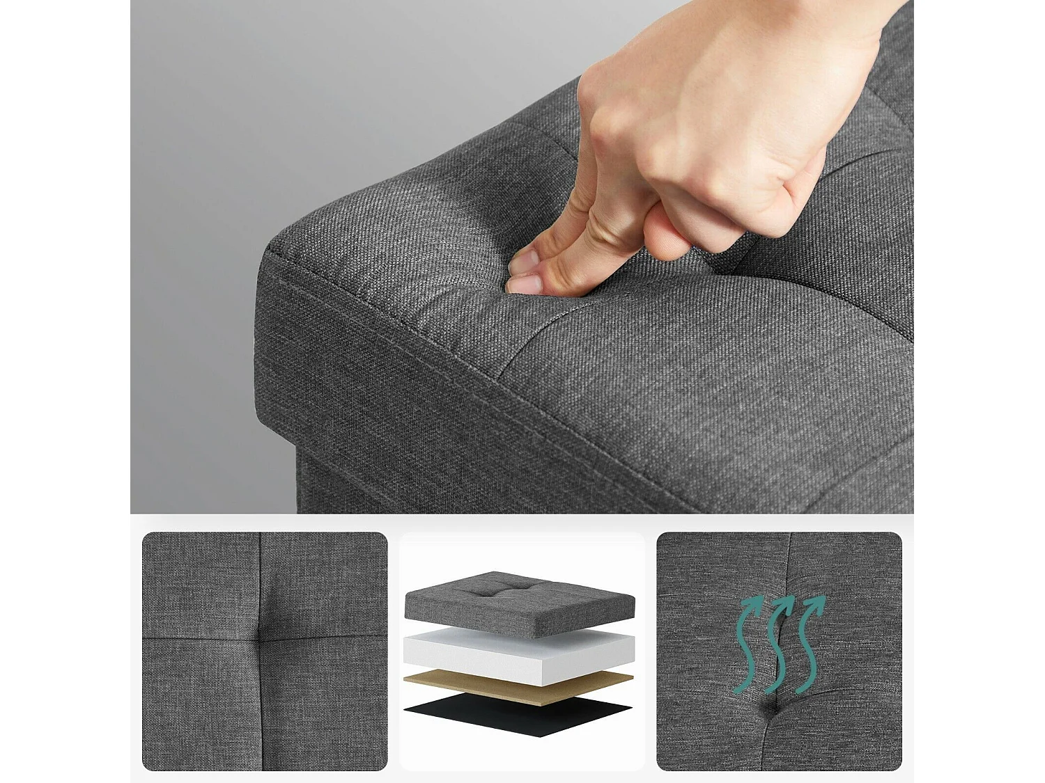 Banc Tabouret Boîte de Rangement Polyester Commode Pliable - 76x38x38cm - Gris foncé