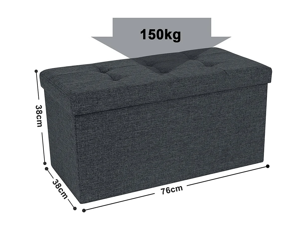 Banc Tabouret Boîte de Rangement Polyester Commode Pliable - 76x38x38cm - Gris foncé