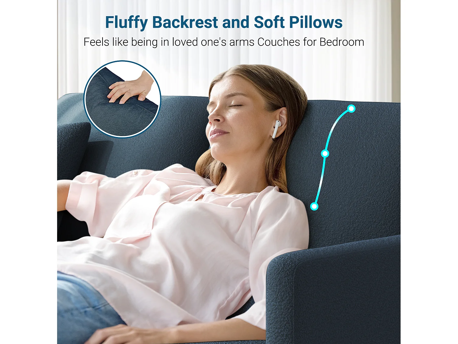 Canapé 3 Places en Velours Teddy,Canapé Droit Confort en Bois Massif,Loveseat avec Accoudoirs,193x79x89cm,Bleu-Gris