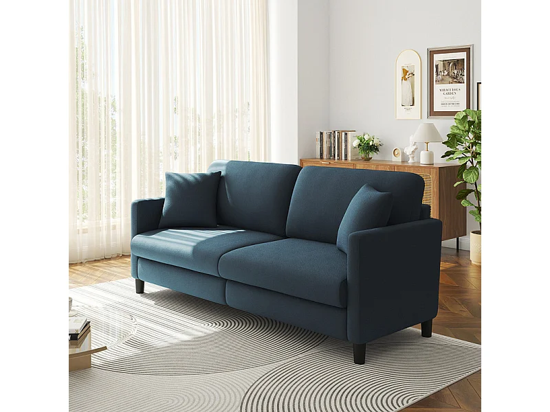 3-Sitzer-Sofa in Teddy Velvet, rechter Komfortsofa in Massivholz, Liebesseat mit Armlehnen, 193x79x89cm, Blau-Grau