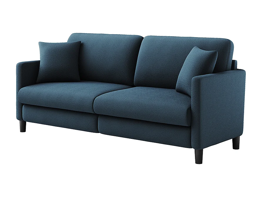 3-Sitzer-Sofa in Teddy Velvet, rechter Komfortsofa in Massivholz, Liebesseat mit Armlehnen, 193x79x89cm, Blau-Grau
