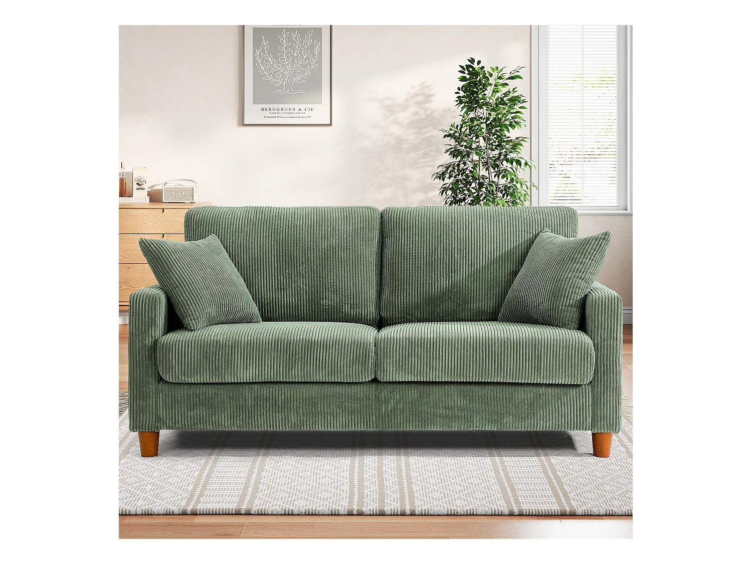 SOFA DI VELVET SEATER, con 2 cuscini, sedili profondi da 56 cm, 178x76x89 cm, verde