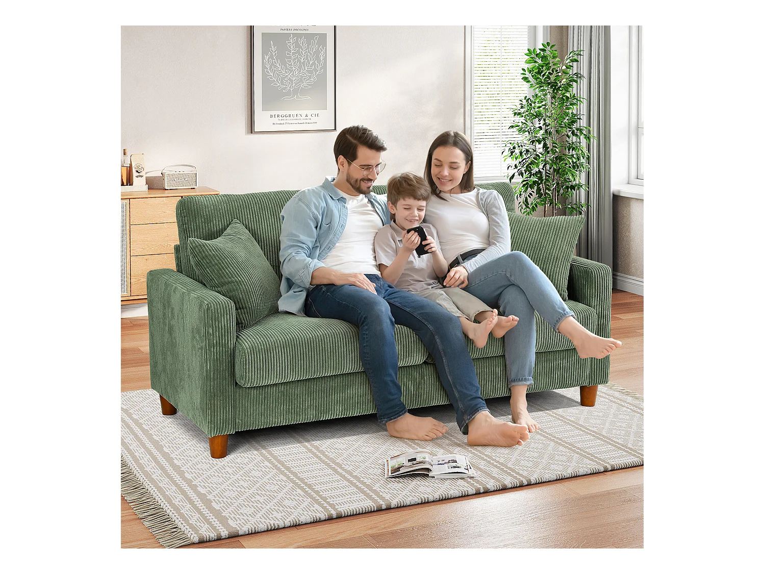 SOFA DI VELVET SEATER, con 2 cuscini, sedili profondi da 56 cm, 178x76x89 cm, verde