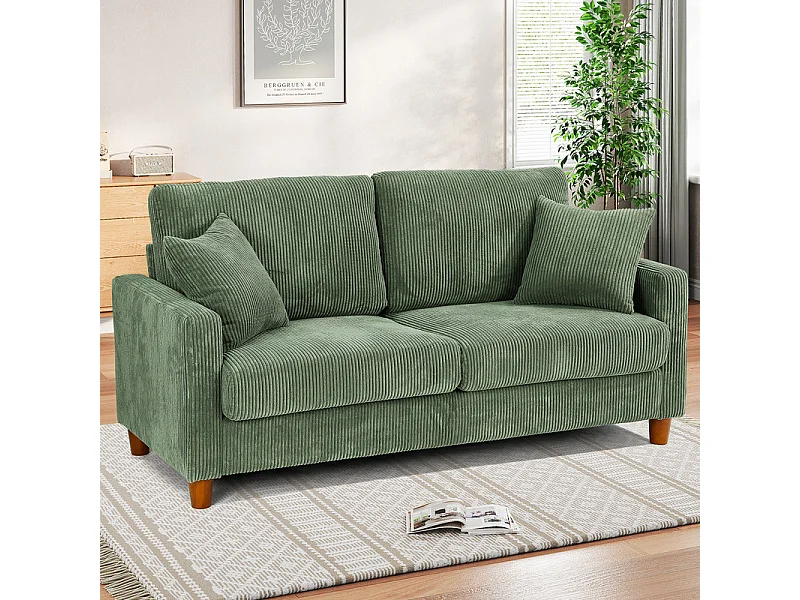Sofá de veludo de 2 -sete, com 2 almofadas, assentos de 56 cm de profundidade, 178x76x89cm, verde