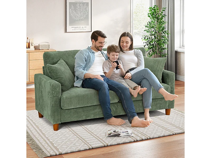 Sofá de veludo de 2 -sete, com 2 almofadas, assentos de 56 cm de profundidade, 178x76x89cm, verde