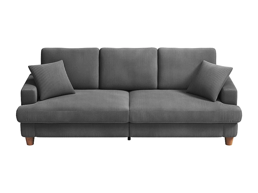 Sofá de veludo com nervuras com telhas de 3, grande sofá reto moderno acolchoado com assentos extras profundos de 53 cm - 2 almofadas - 220x76x84cm - cinza cinza