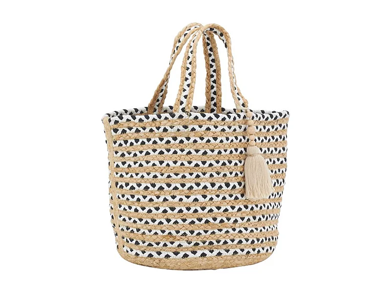 Sac en jute noir et blanc Indi avec pompon