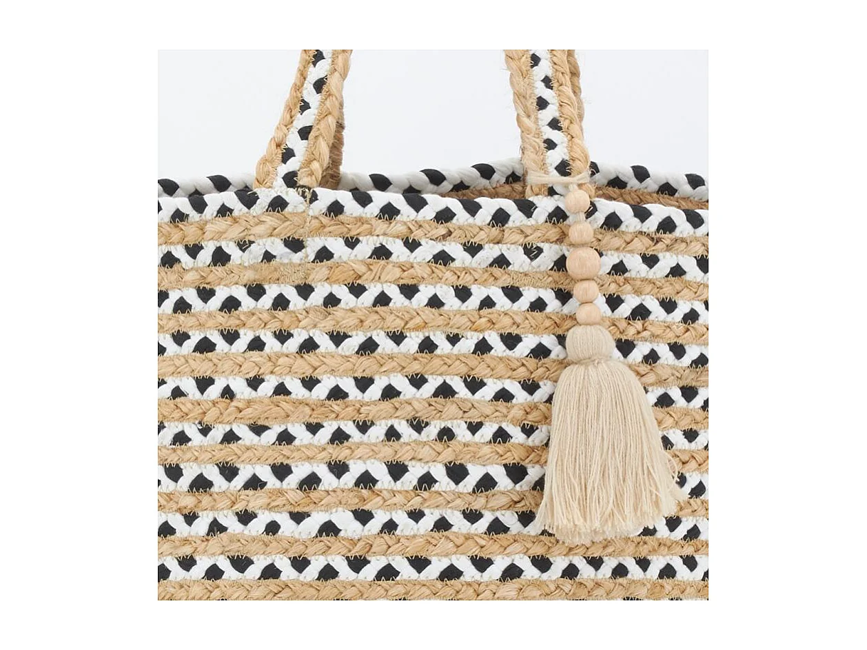 Sac en jute noir et blanc Indi avec pompon