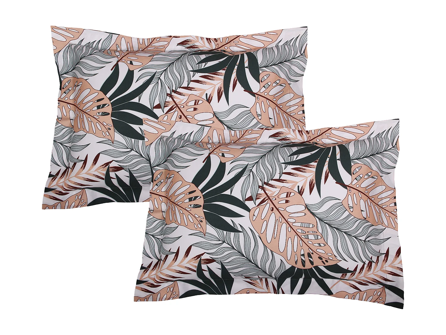 Lot de 2 taies d'oreiller 50x70 cm satin de coton imprimé  Tropical