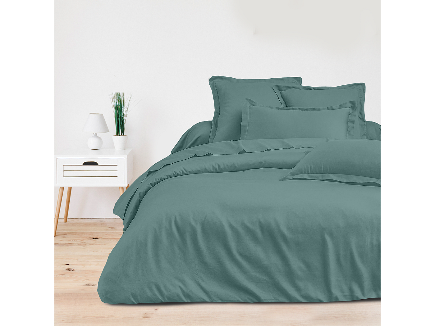 Housse de couette satin de coton céladon