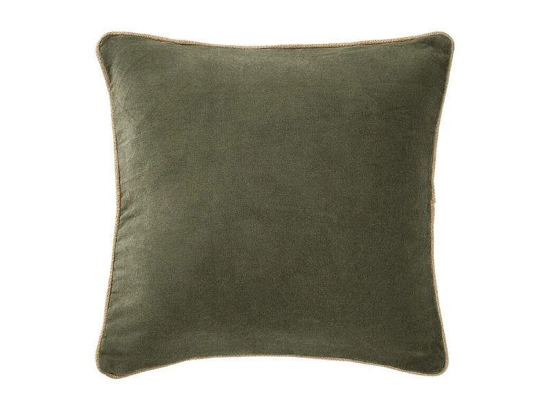 Coussin 45 x 45 cm velours de coton vert et jute - MIRABEL