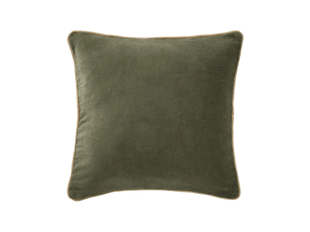 Coussin 45 x 45 cm velours de coton vert et jute - MIRABEL