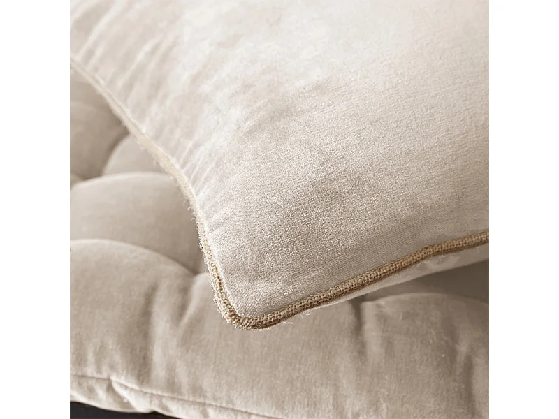 Coussin 45 x 45 cm velours de coton écru et jute - MIRABEL