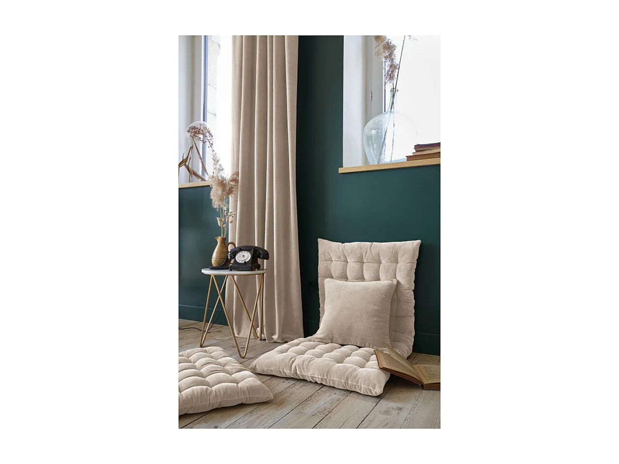 Coussin 45 x 45 cm velours de coton écru et jute - MIRABEL