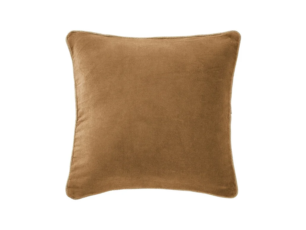 Coussin 45 x 45 cm velours de coton camel et jute - MIRABEL