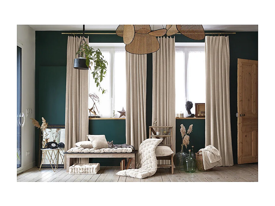 Rideau ajustable 140 x 270 cm velours de coton écru - MIRABEL